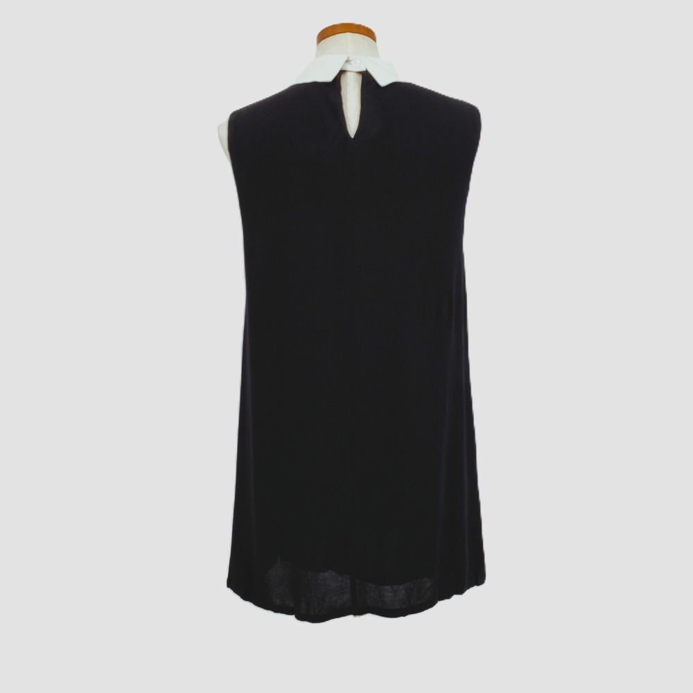 Tulip B Womens M Black Shift Dress White Peter Pan Collar Sleeveless Pockets New - Picture 3 of 10